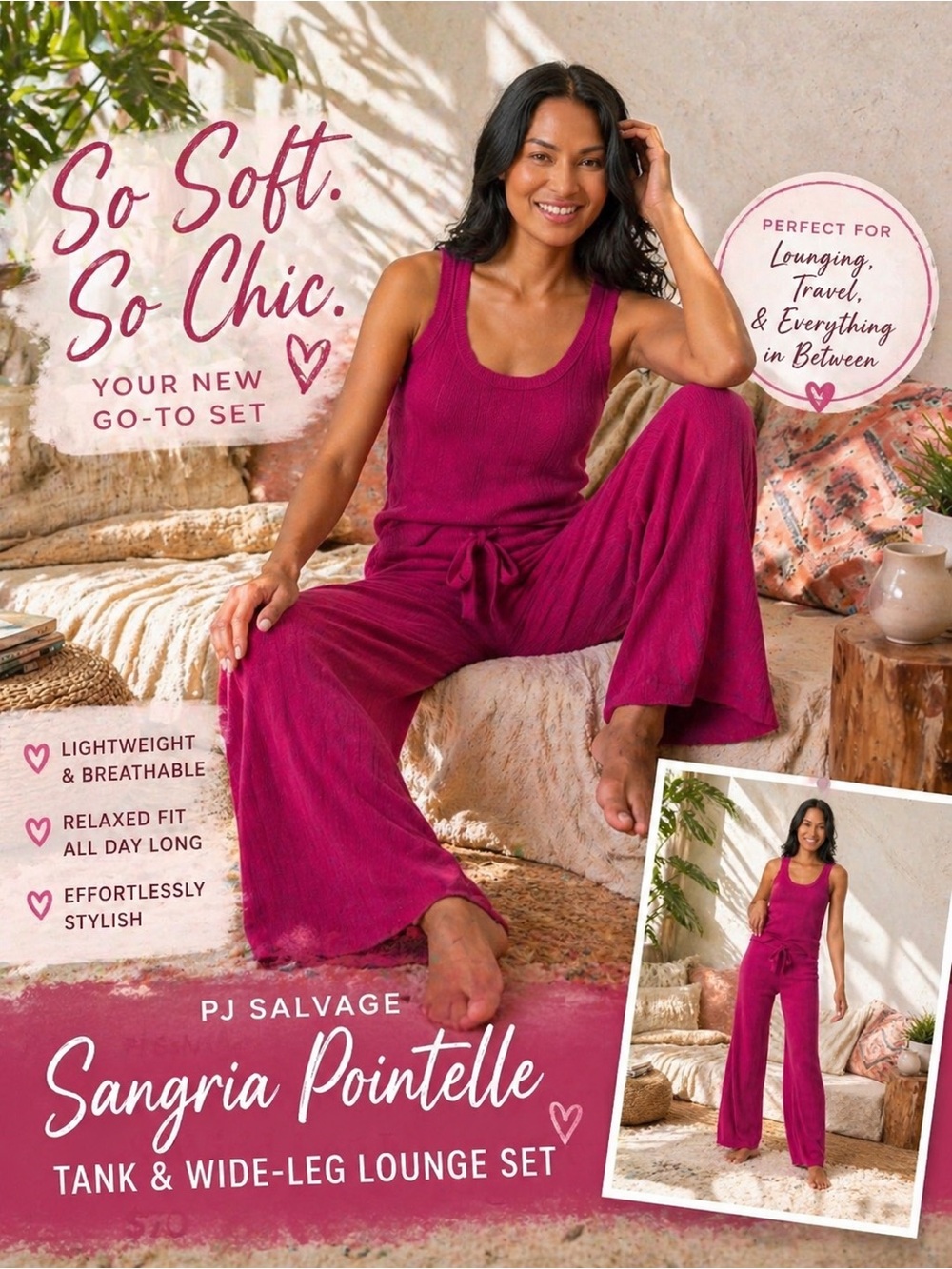 PJ Salvage Sangria Pointelle Tank & Wide-Leg Lounge Set